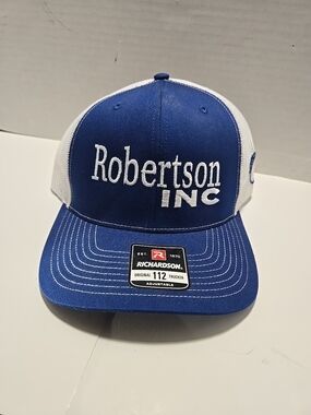 Richarson Blue and White Robertson INC Trucker Hat